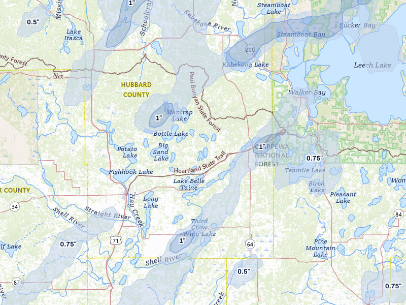 NEXRAD radar-signature map of the hail storm over Nevis, MN on Jun 29, 2026