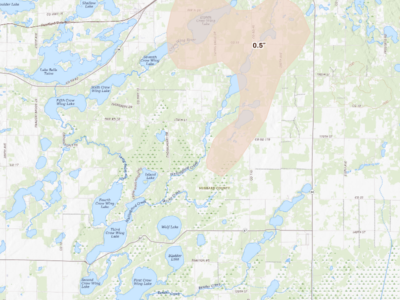 Radar-estimated hail-size map of the storm over Nevis, MN on Sep 11, 2026