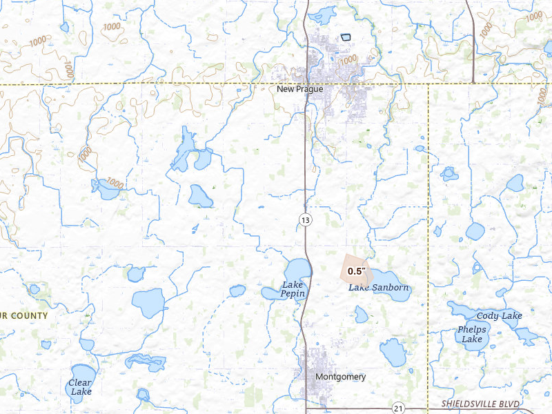 Radar-estimated hail-size map of the storm over New Prague, MN