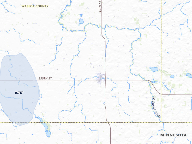 NEXRAD radar-signature map of the hail storm over New Richland, MN on May 17, 2026