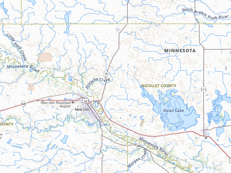 Radar-estimated hail-size map of the storm over New Ulm, MN on Apr 23, 2026