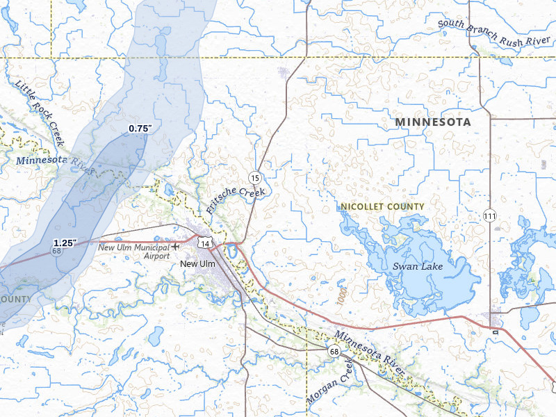 NEXRAD radar-signature map of the hail over New Ulm, MN