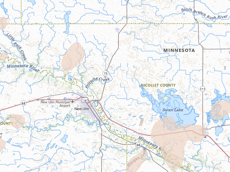 Radar-estimated hail-size map of the storm over New Ulm, MN on Jun 9, 2026