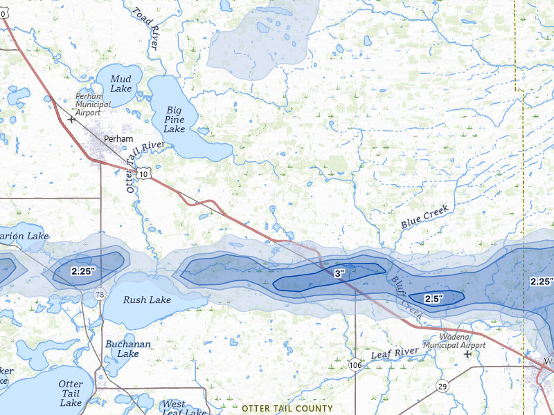 NEXRAD radar-signature map of the hail storm over New York Mills, MN on Jun 29, 2026
