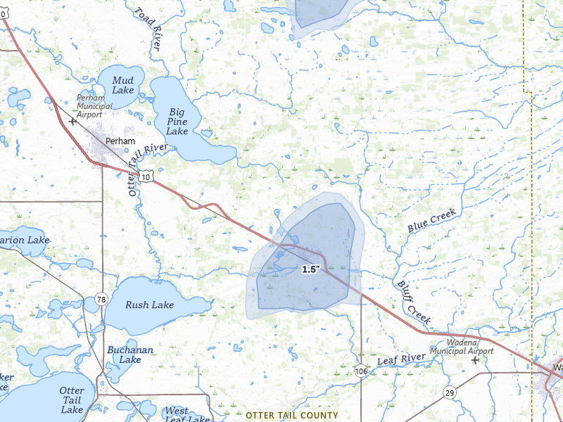 NEXRAD radar-signature map of the hail over New York Mills, MN