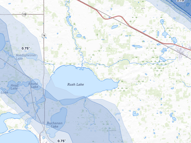 NEXRAD radar-signature map of the hail storm over New York Mills, MN on Aug 17, 2026