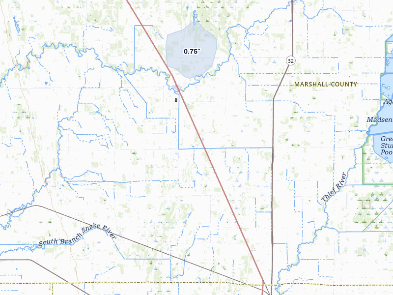 NEXRAD radar-signature map of the hail over Newfolden, MN