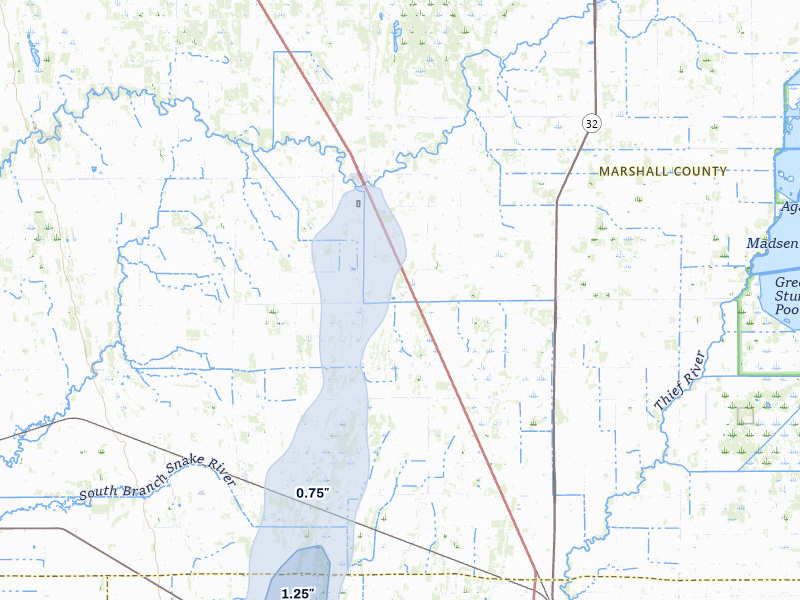 NEXRAD radar-signature map of the hail storm over Newfolden, MN on Jun 29, 2026