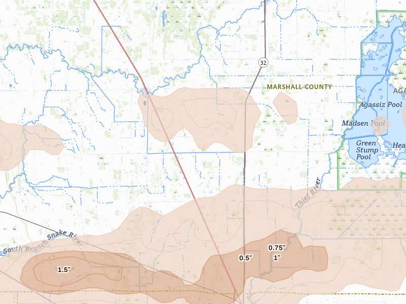 Radar-estimated hail-size map of the storm over Newfolden, MN