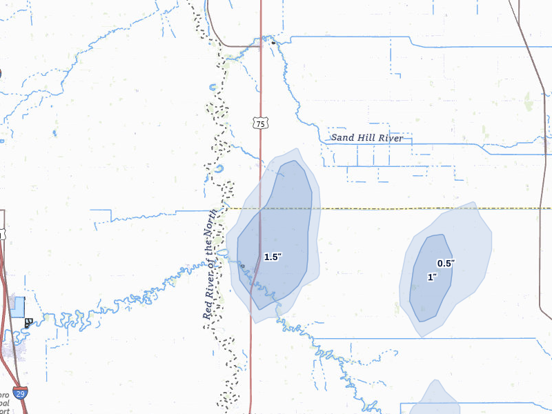 NEXRAD radar-signature map of the hail storm over Nielsville, MN on Jul 30, 2026