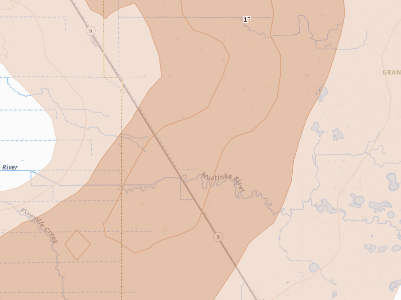 Radar-estimated hail-size map of the storm over Norcross, MN on Jul 6, 2026
