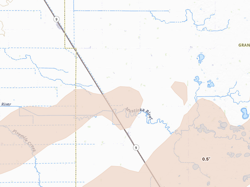 Radar-estimated hail-size map of the storm over Norcross, MN on Aug 3, 2026