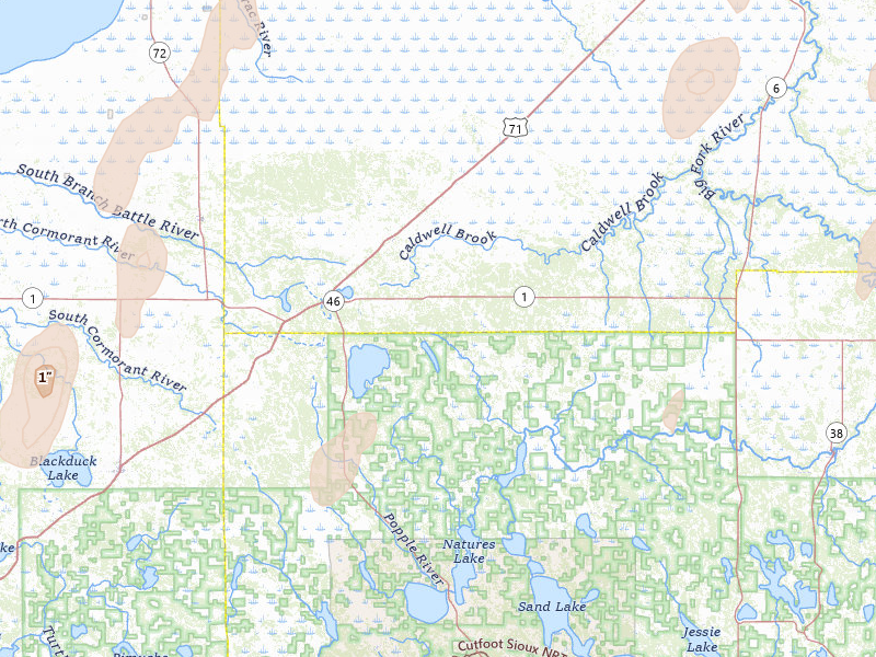 Radar-estimated hail-size map of the storm over Northome, MN
