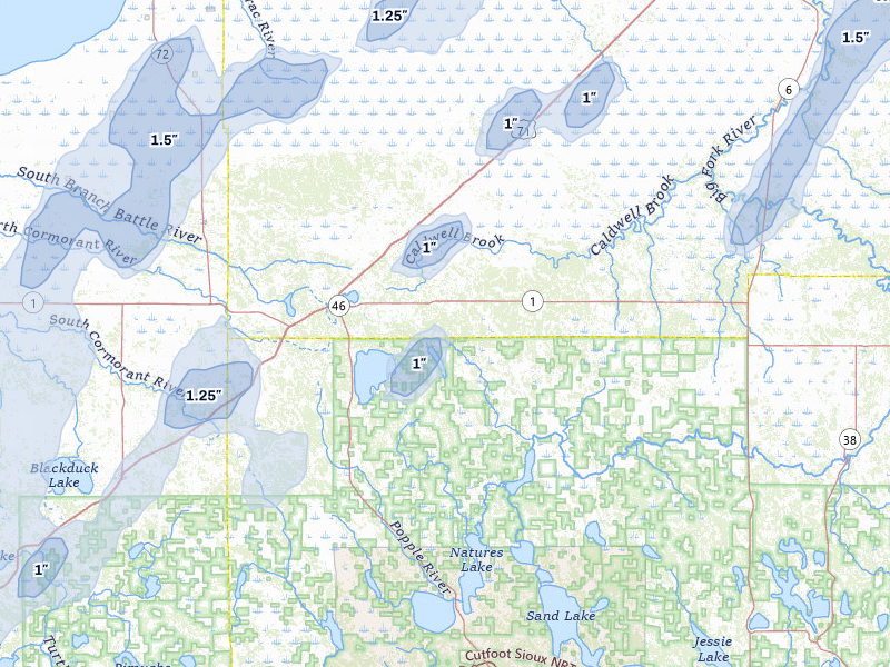 NEXRAD radar-signature map of the hail over Northome, MN