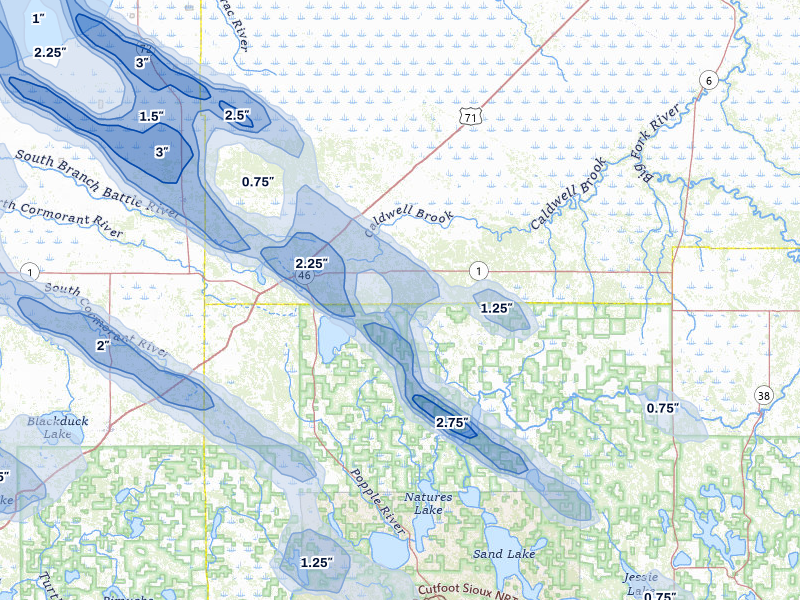 NEXRAD radar-signature map of the hail over Northome, MN