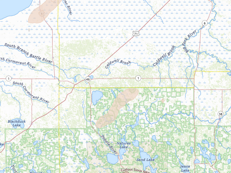 Radar-estimated hail-size map of the storm over Northome, MN on Jul 30, 2026
