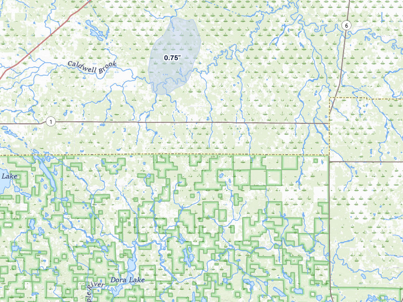 NEXRAD radar-signature map of the hail storm over Northome, MN on Aug 6, 2026