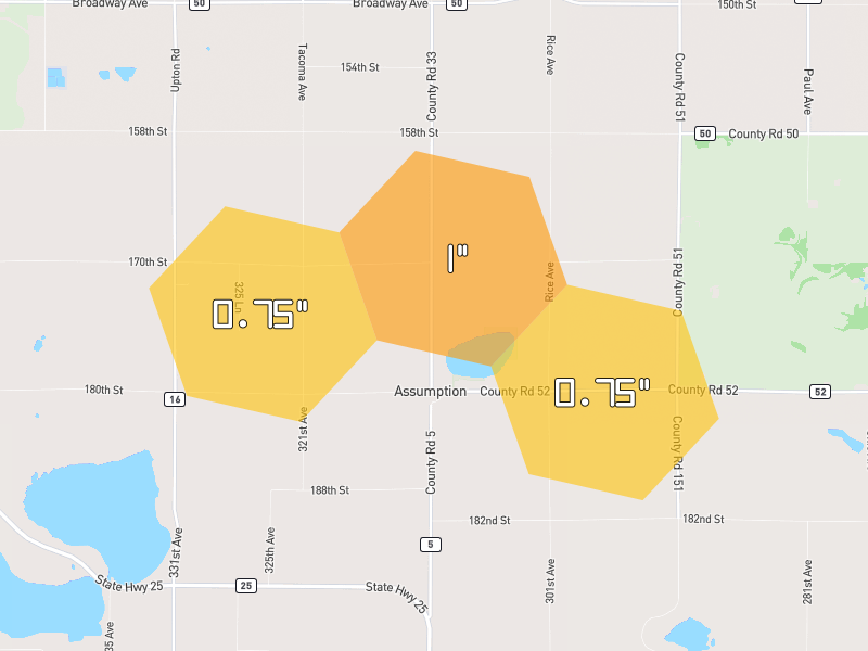 Hail map of Norwood Young America, MN on Jul 26, 2026, hail up to 1"