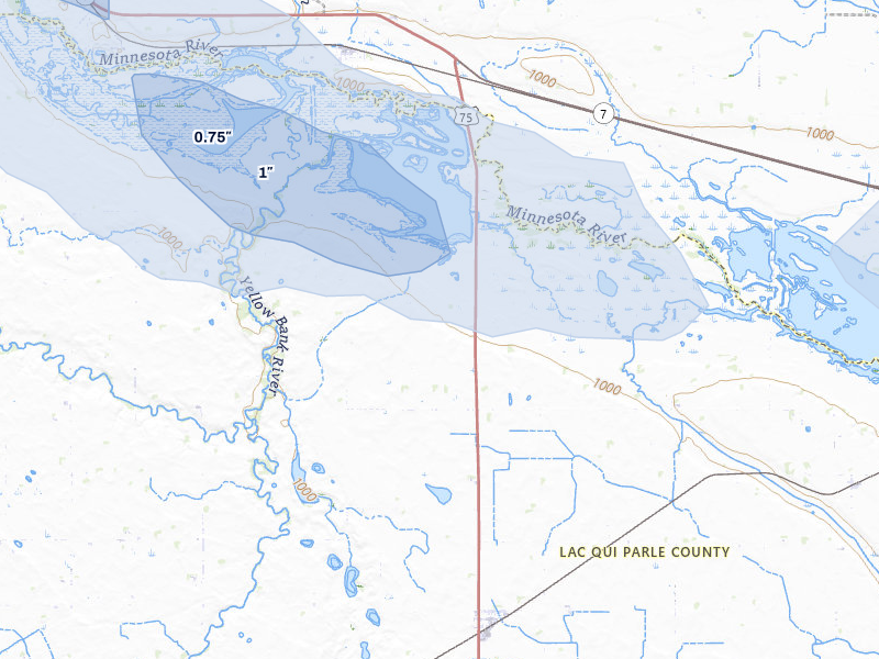 NEXRAD radar-signature map of the hail storm over Odessa, MN on Jul 4, 2026