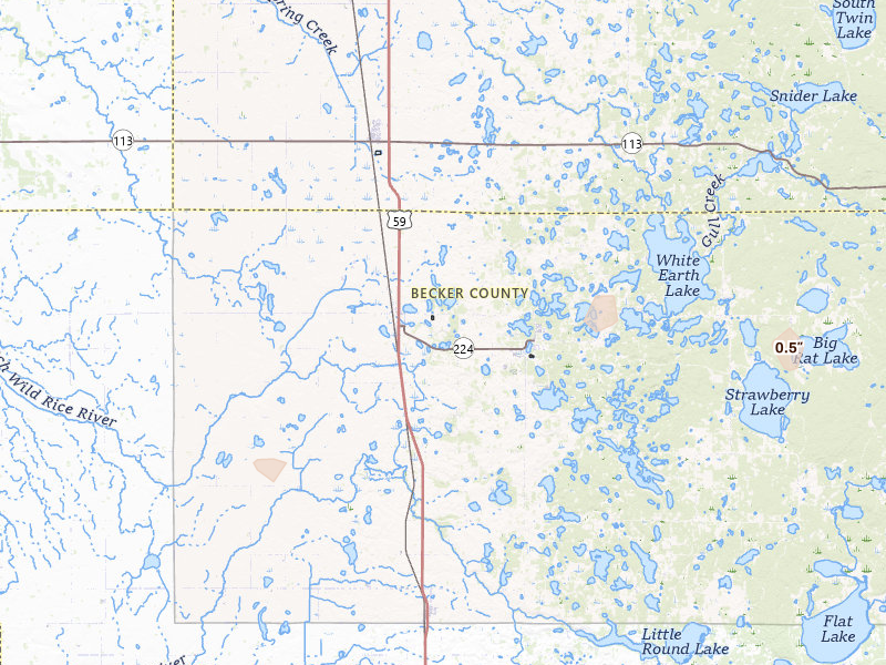 Radar-estimated hail-size map of the storm over Ogema, MN on Jun 19, 2026