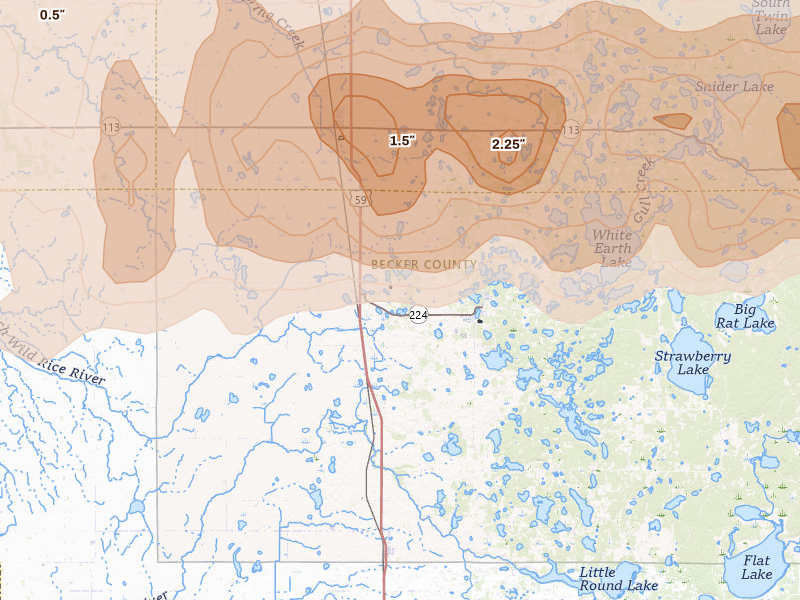 Radar-estimated hail-size map of the storm over Ogema, MN
