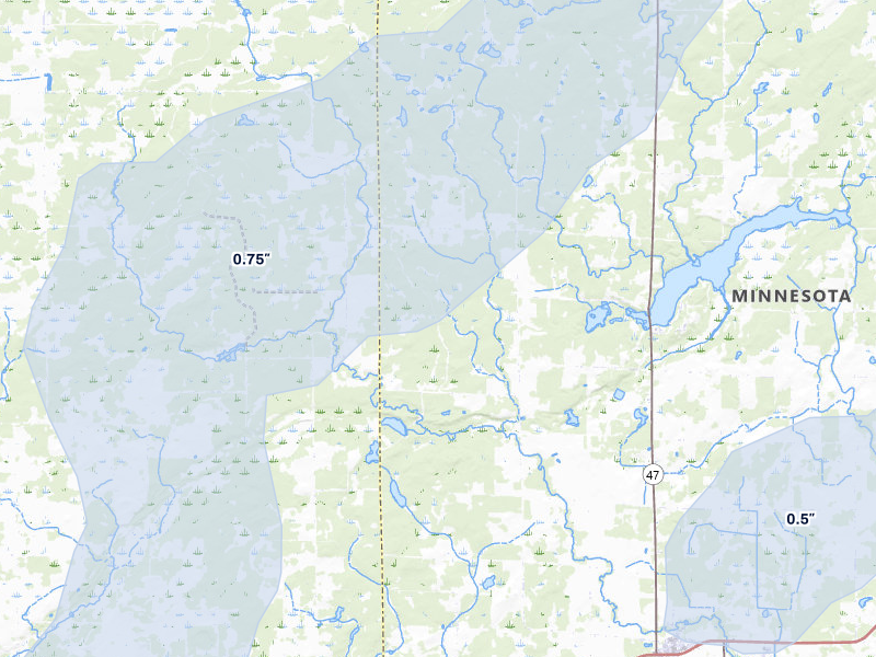 NEXRAD radar-signature map of the hail storm over Ogilvie, MN on Jun 28, 2026