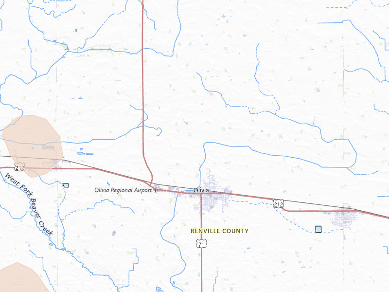 Radar-estimated hail-size map of the storm over Olivia, MN on Jul 19, 2026