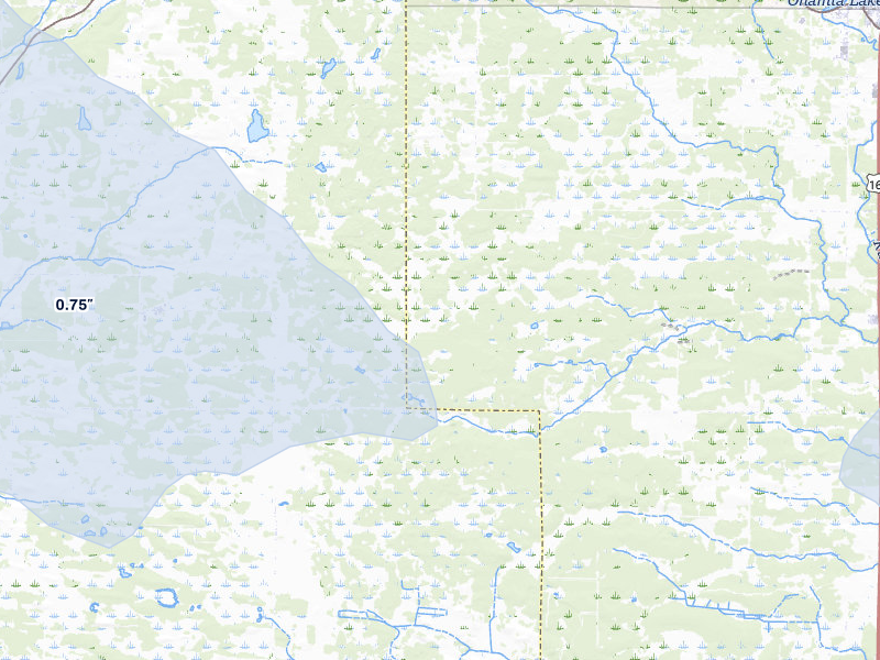 NEXRAD radar-signature map of the hail storm over Onamia, MN on Jul 7, 2026