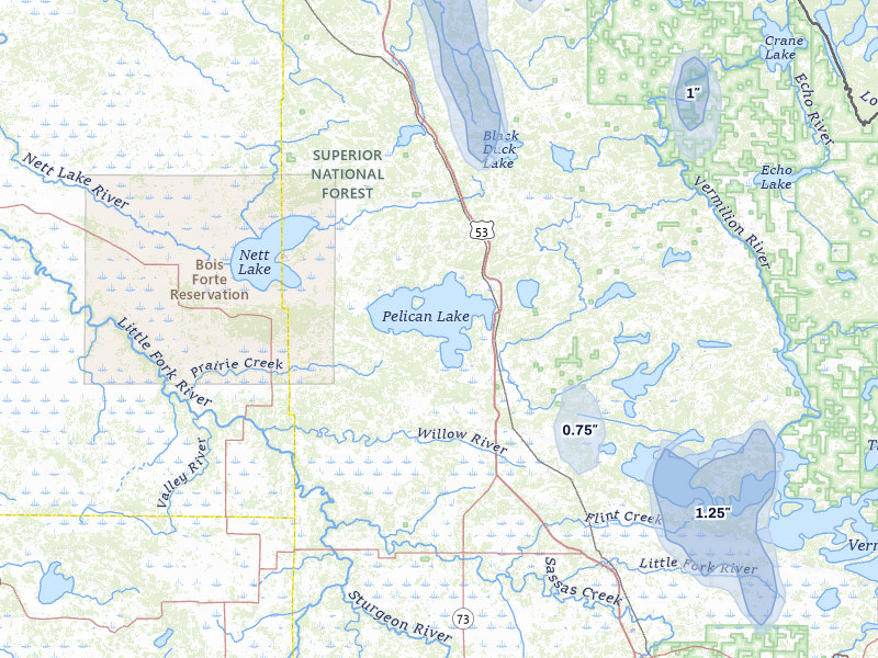 NEXRAD radar-signature map of the hail storm over Orr, MN on Jul 29, 2026