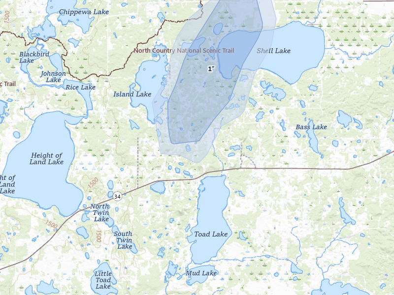 NEXRAD radar-signature map of the hail storm over Osage, MN on Jun 8, 2026