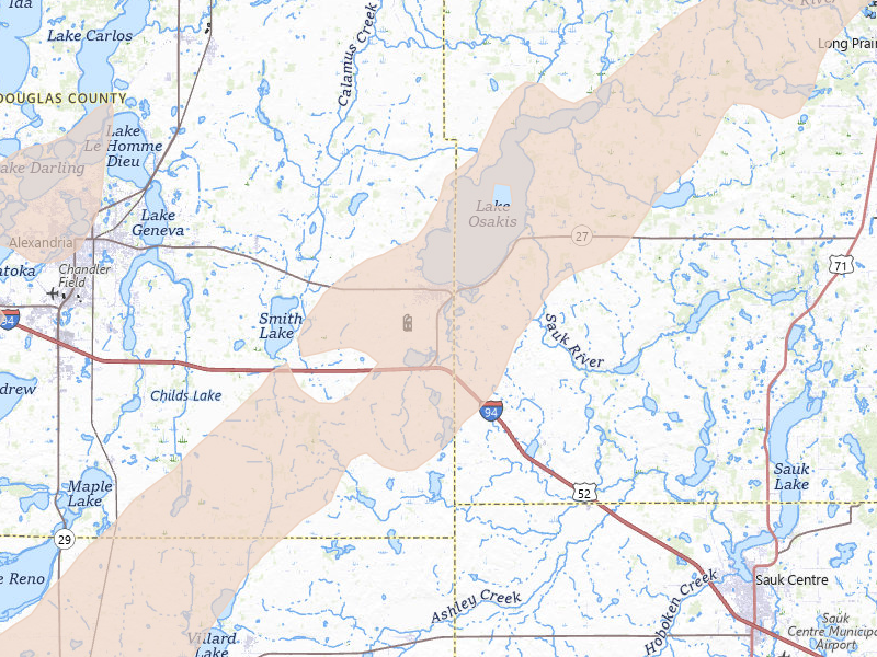 Radar-estimated hail-size map of the storm over Osakis, MN on Jun 29, 2026