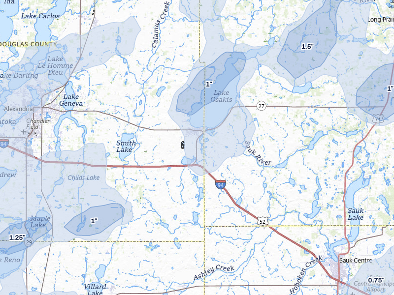 NEXRAD radar-signature map of the hail storm over Osakis, MN on Jun 29, 2026
