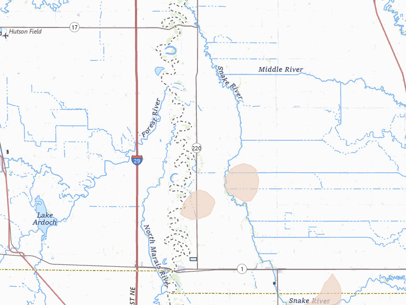 Radar-estimated hail-size map of the storm over Oslo, MN on Jun 10, 2026