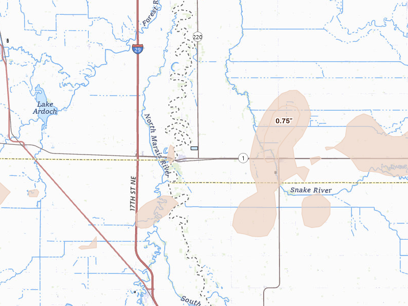 Radar-estimated hail-size map of the storm over Oslo, MN