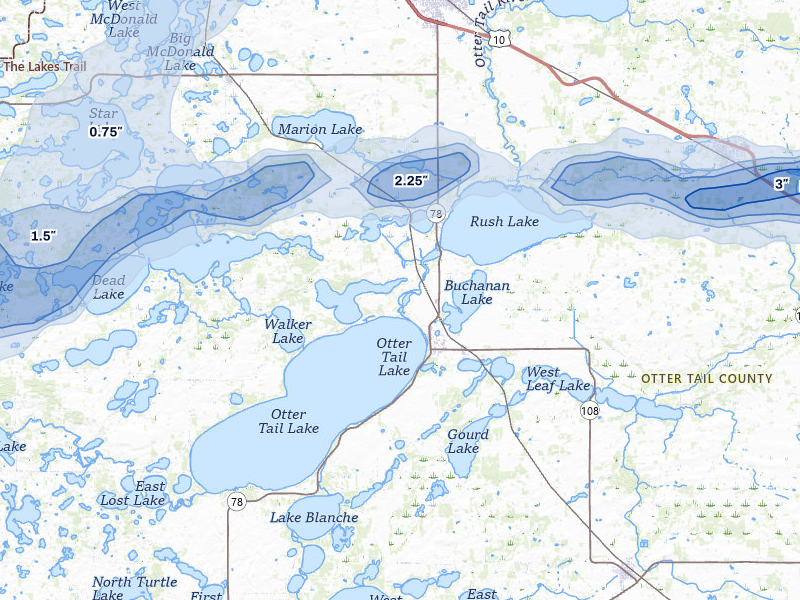 NEXRAD radar-signature map of the hail storm over Ottertail, MN on Jun 29, 2026