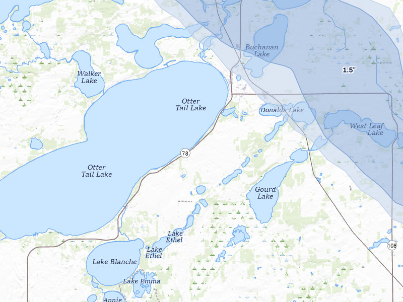 NEXRAD radar-signature map of the hail storm over Ottertail, MN on Aug 17, 2026