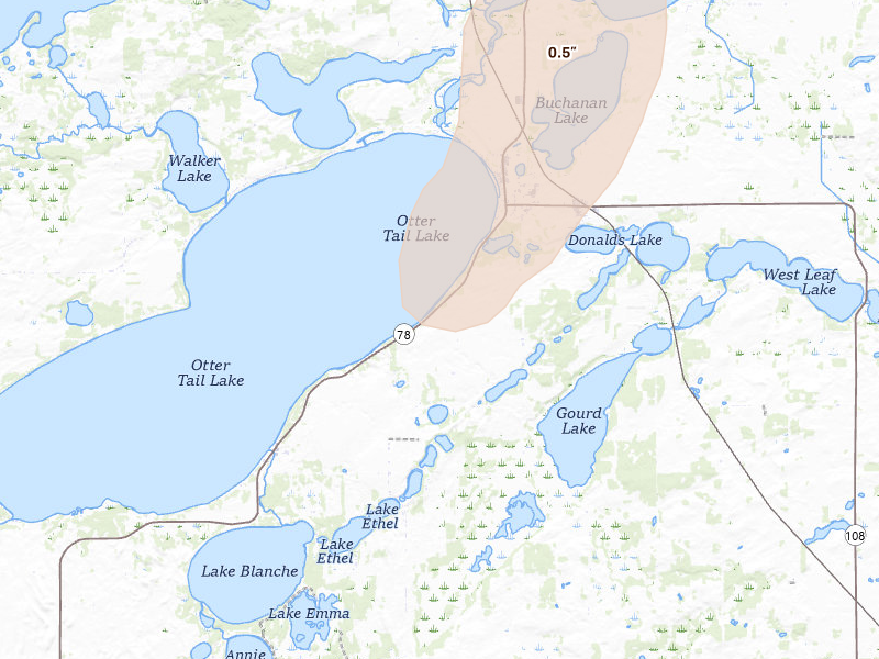 Radar-estimated hail-size map of the storm over Ottertail, MN