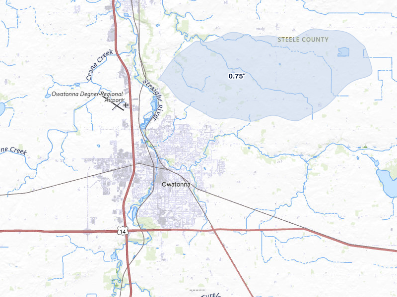 NEXRAD radar-signature map of the hail storm over Owatonna, MN on Jun 30, 2026