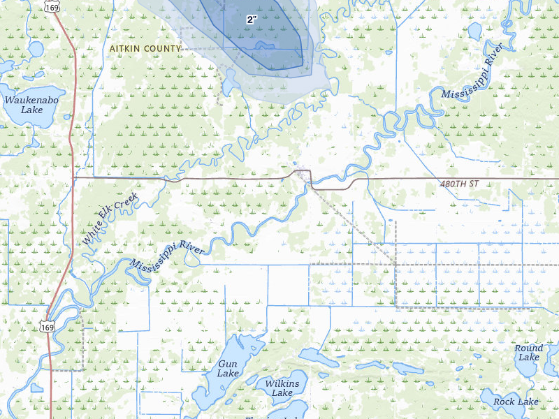 NEXRAD radar-signature map of the hail storm over Palisade, MN on Jul 3, 2026
