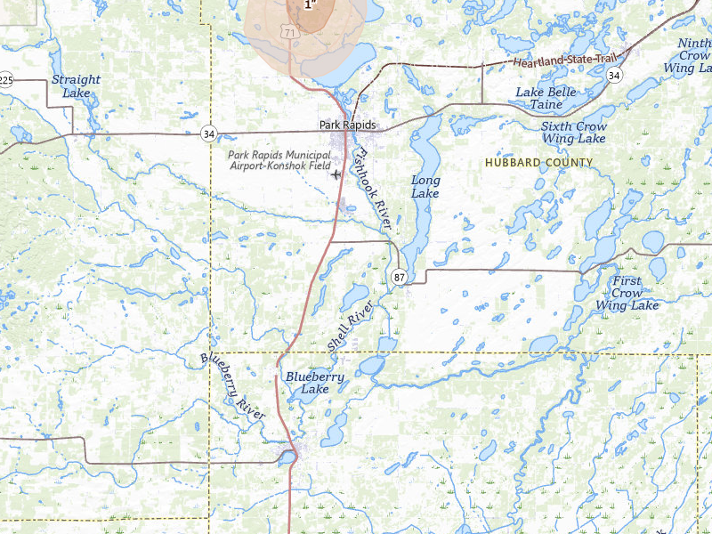 Radar-estimated hail-size map of the storm over Park Rapids, MN