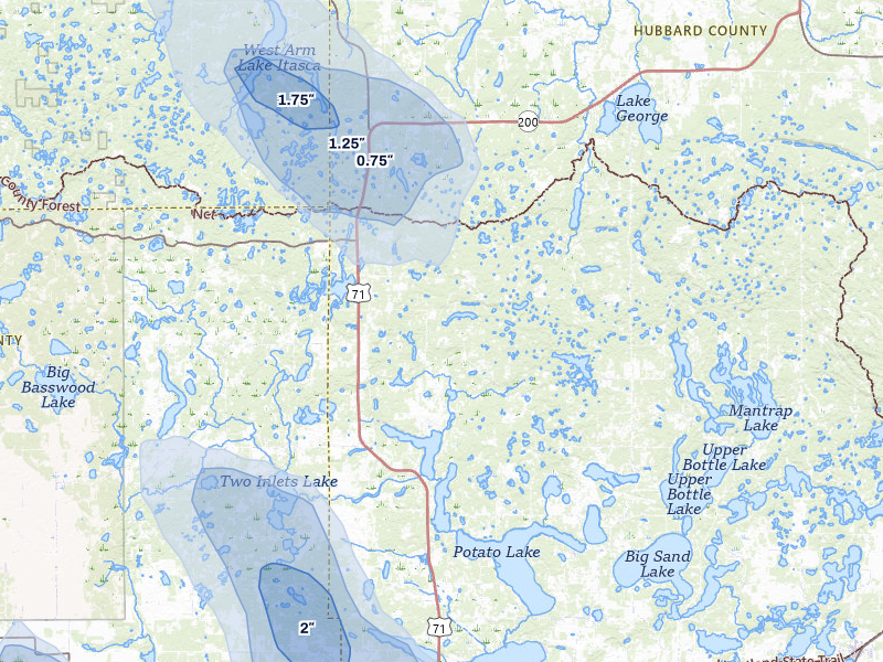 NEXRAD radar-signature map of the hail over Park Rapids, MN