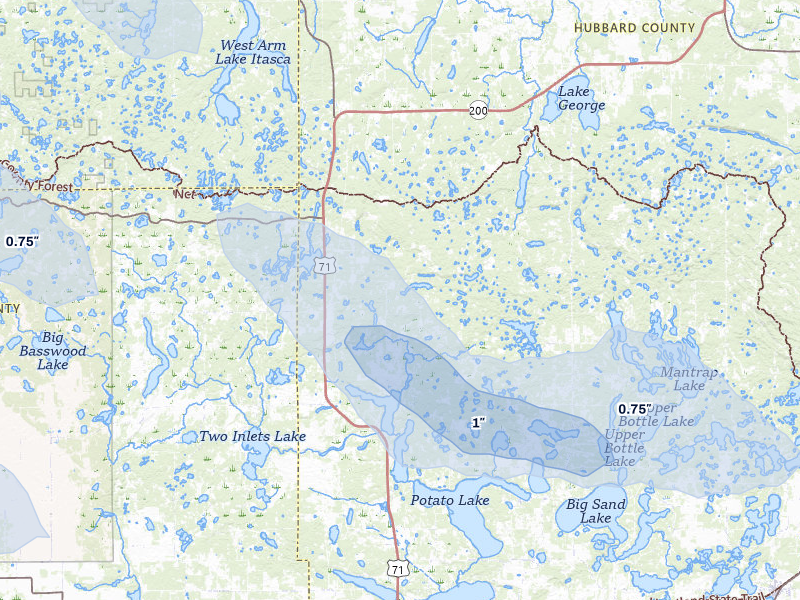 NEXRAD radar-signature map of the hail storm over Park Rapids, MN on Jul 6, 2026