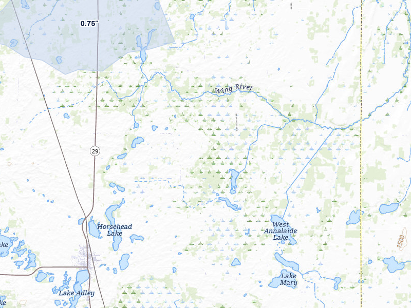 NEXRAD radar-signature map of the hail over Parkers Prairie, MN