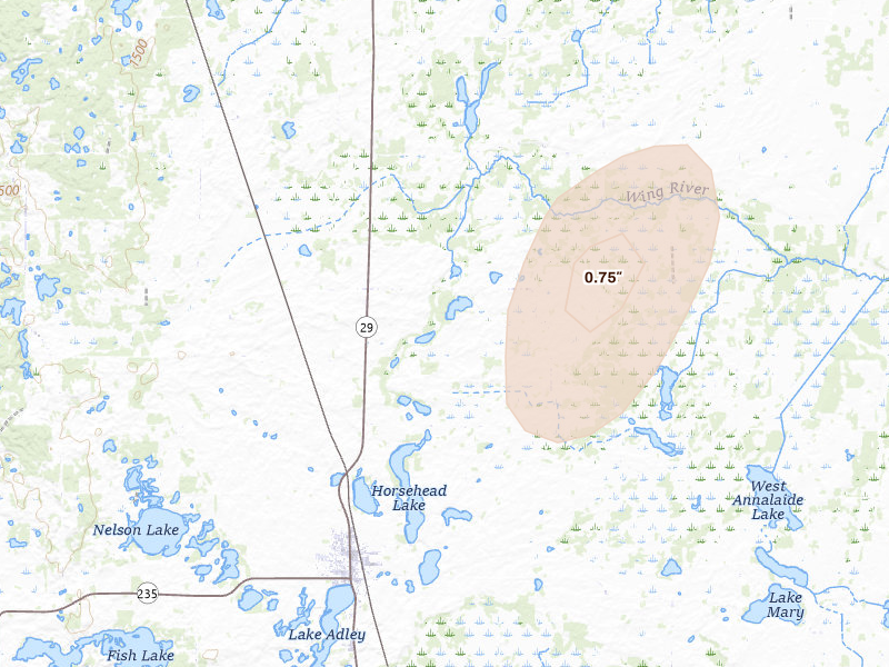 Radar-estimated hail-size map of the storm over Parkers Prairie, MN
