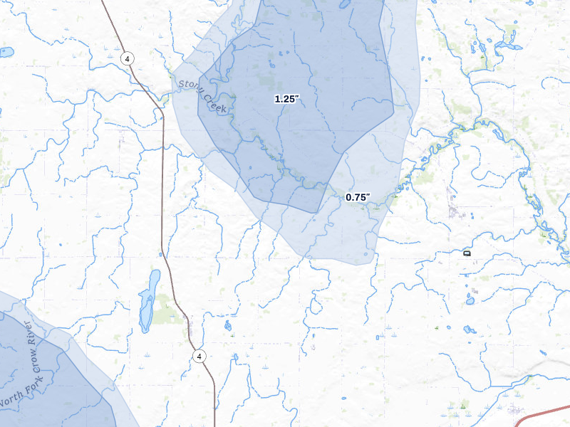 NEXRAD radar-signature map of the hail over Paynesville, MN