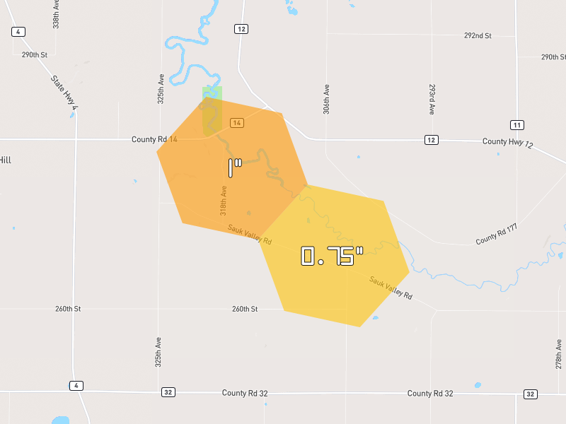 Hail map of Paynesville, MN on Jul 4, 2026, hail up to 1"