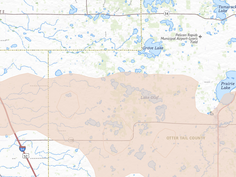 Radar-estimated hail-size map of the storm over Pelican Rapids, MN on Jul 6, 2026