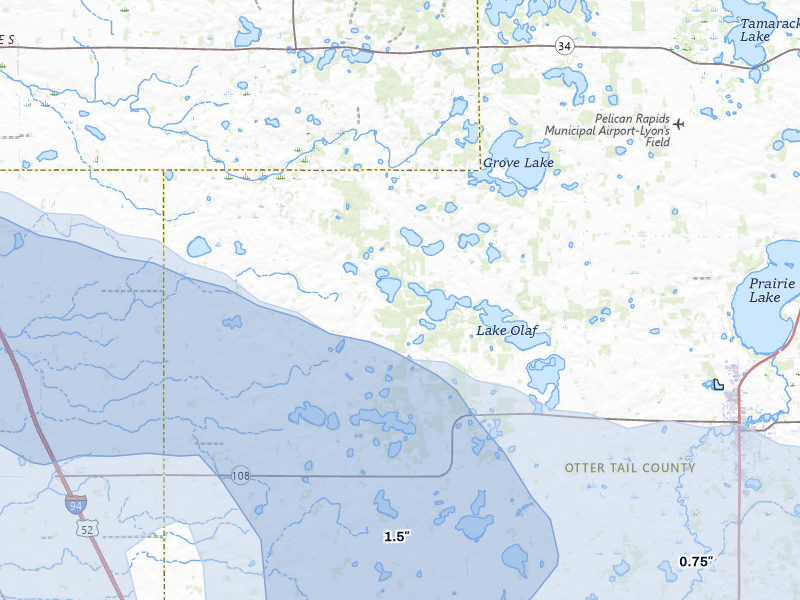 NEXRAD radar-signature map of the hail storm over Pelican Rapids, MN on Jul 6, 2026