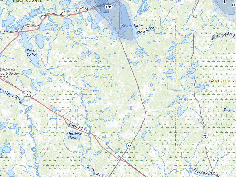 NEXRAD radar-signature map of the hail storm over Pengilly, MN on Aug 20, 2026