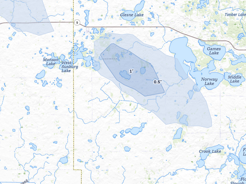 NEXRAD radar-signature map of the hail storm over Pennock, MN on Jul 6, 2026